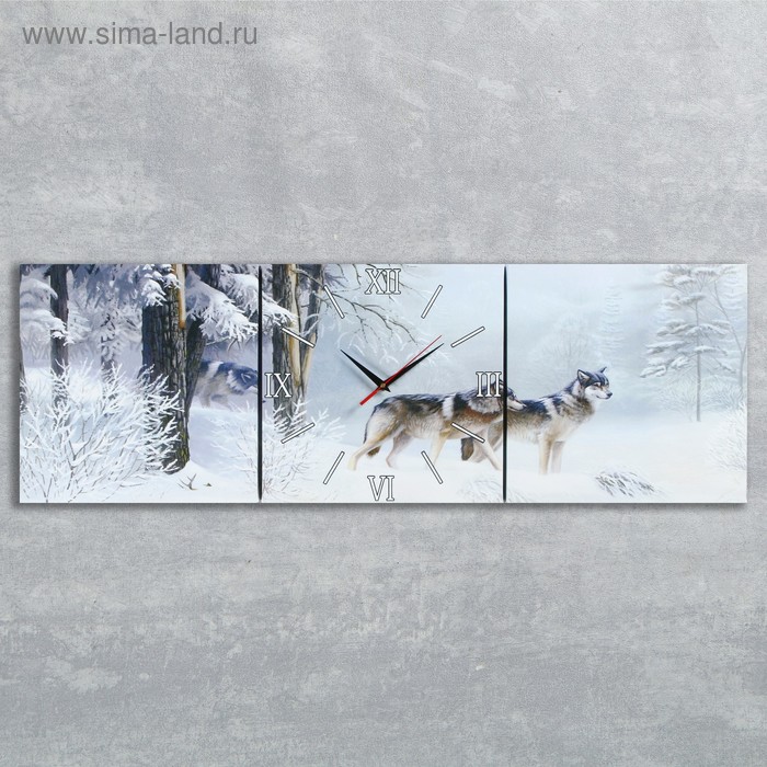 Часы настенные, модульные, серия: Животный мир, "Волки в зимнем лесу", 35х110  см, микс - Фото 1