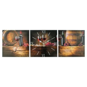 Часы-картина настенные, модульные "Вино", бесшумные, 35 х 110 см, триптих