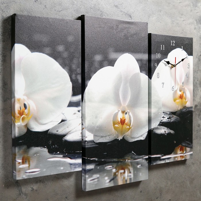 Часы настенные модульные «Белые орхидеи на камнях», 60 × 80 см - фото 1899518740