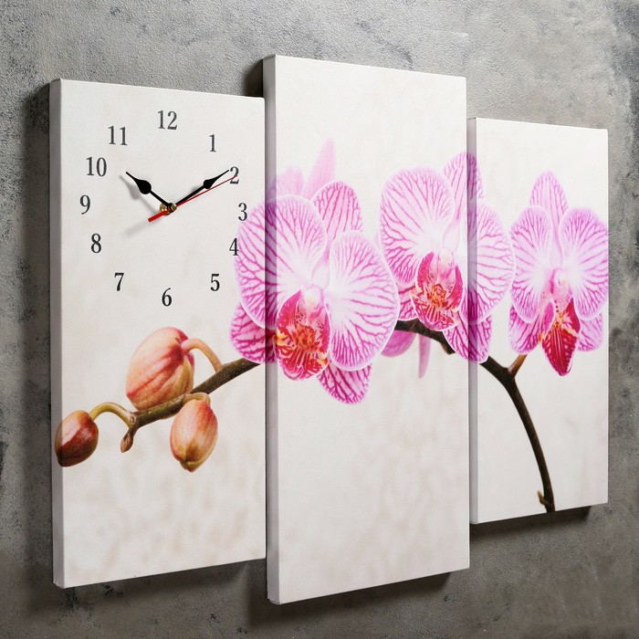 Часы настенные, модульные, серия: Цветы, "Розовые цветки орхидеи", 60х80 см - фото 1899518743