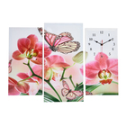 Часы-картина настенные, модульные "Бабочки на цветах", бесшумные, 60 х 80 см, триптих - фото 317955587