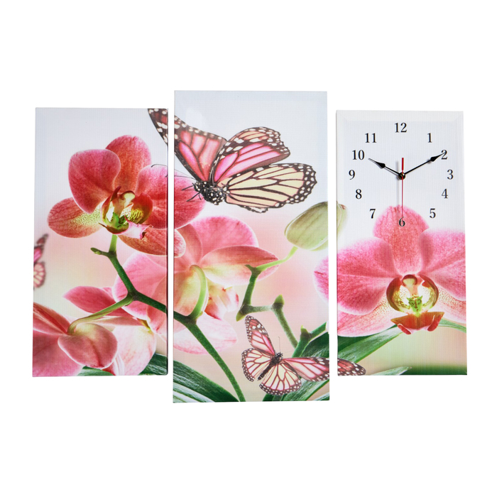 Часы настенные, модульные, серия: Цветы, &quot;Бабочки на цветах&quot;, 60х80 см