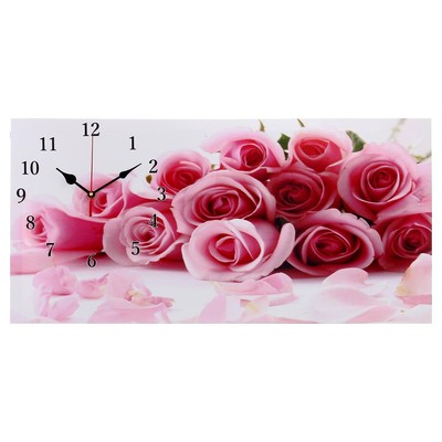 Часы-картина настенные, на холсте, интерьерные "Нежные розы", бесшумные, 40 х 76 см
