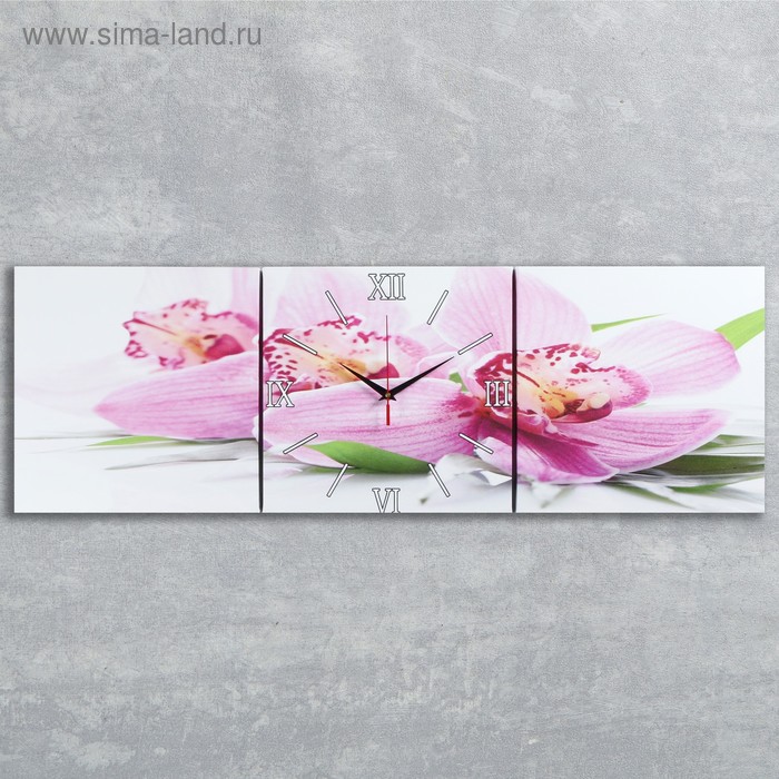 Часы настенные модульные «Сиреневые орхидеи», 35 × 110 см - Фото 1