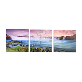 Часы-картина настенные, модульные "Водопады", бесшумные, 35 х 110 см, триптих
