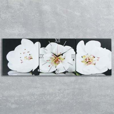 Часы настенные, модульные, серия: Цветы, "Белые орхидеи", 35х110  см