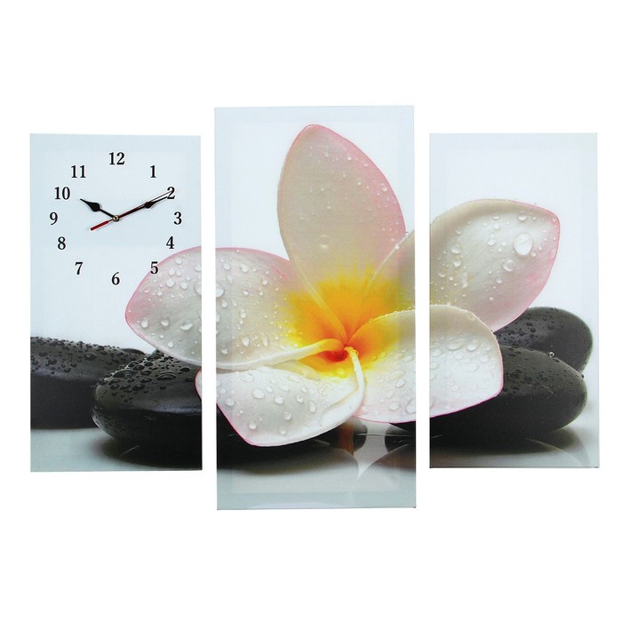 Часы-картина настенные, модульные "Цветок на камнях", бесшумные, 60 х 80 см, триптих - Фото 1