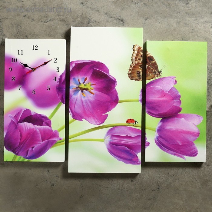 Часы настенные модульные «Бабочка на сиреневых цветах», 60 × 80 см - Фото 1