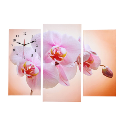 Часы-картина настенные, модульные "Розовая орхидея", бесшумные, 60 х 80 см, триптих