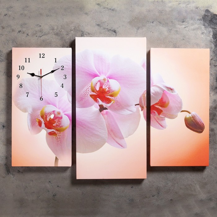 Часы настенные, модульные, серия: Цветы, "Розовая орхидея", 60х80 см