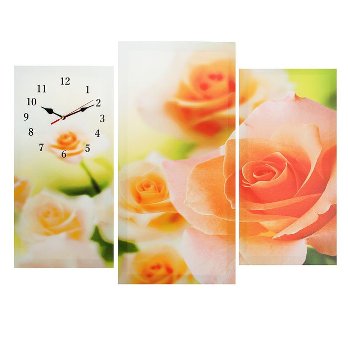 Часы настенные, модульные, серия: Цветы, &quot;Розовые розы&quot;, 60х80см