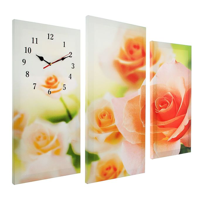 Часы настенные, модульные, серия: Цветы, "Розовые розы", 60х80см - фото 1899518795