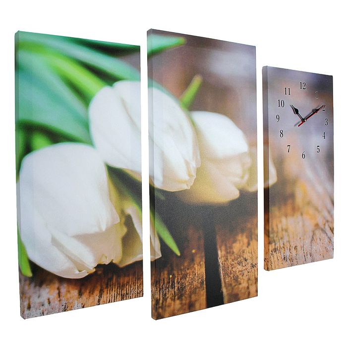 Часы настенные модульные «Белые тюльпаны», 60 × 80 см - фото 1898043386
