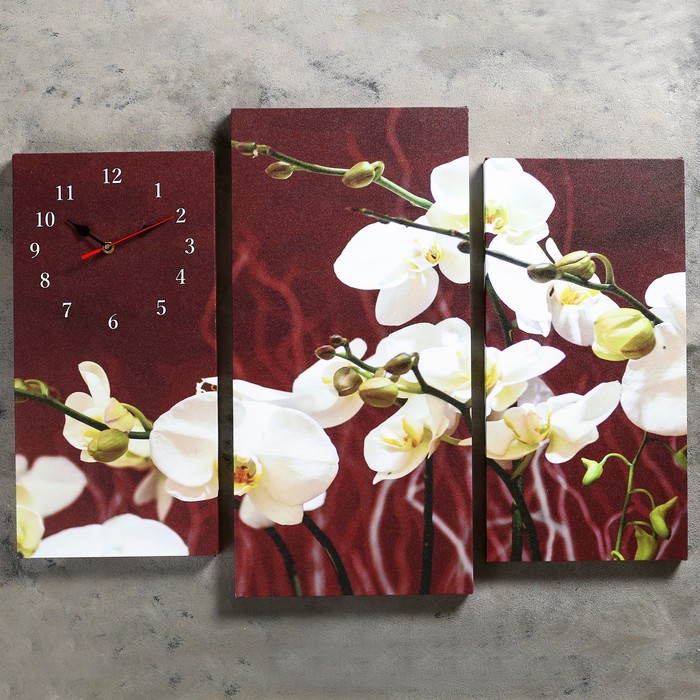 Часы настенные, модульные, серия: Цветы, &quot;Белые орхидеи&quot;, 60х80 см
