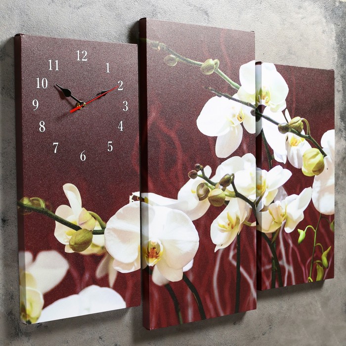 Часы настенные, модульные, серия: Цветы, "Белые орхидеи", 60х80 см - фото 1899518805