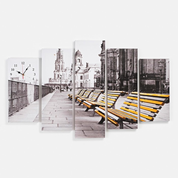 Часы настенные, модульные, серия: Город "Скамейки", 80х140 см - Фото 1