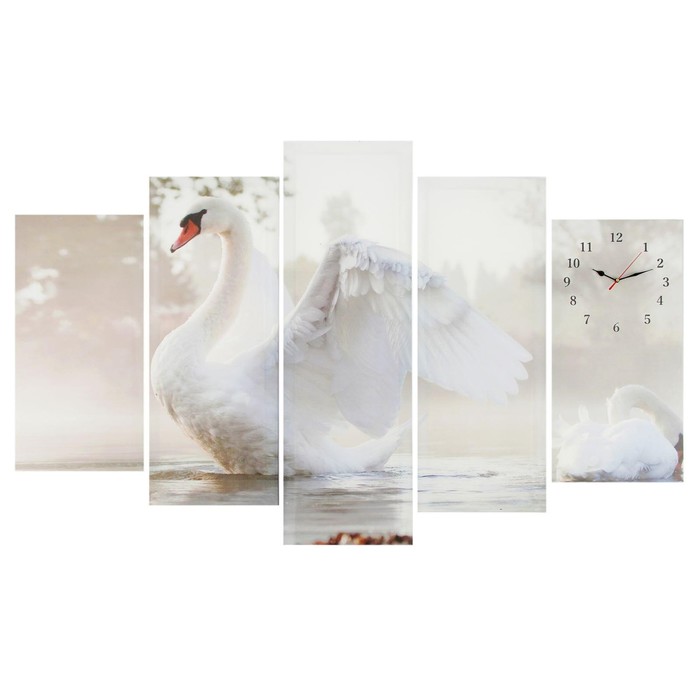 Часы настенные модульные, интерьерные "Белый лебедь", бесшумные, 80 х 140 см - Фото 1