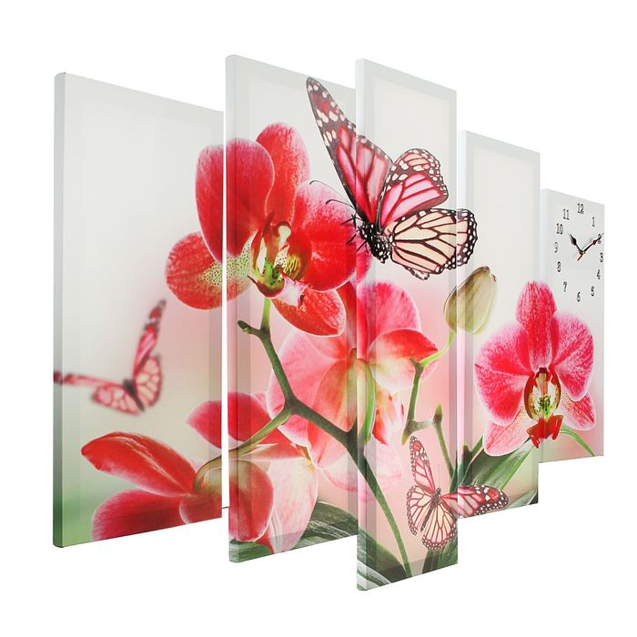 Часы настенные, модульные, серия: Цветы, "Орхидеи и бабочка", 80х140  см - фото 1898043402
