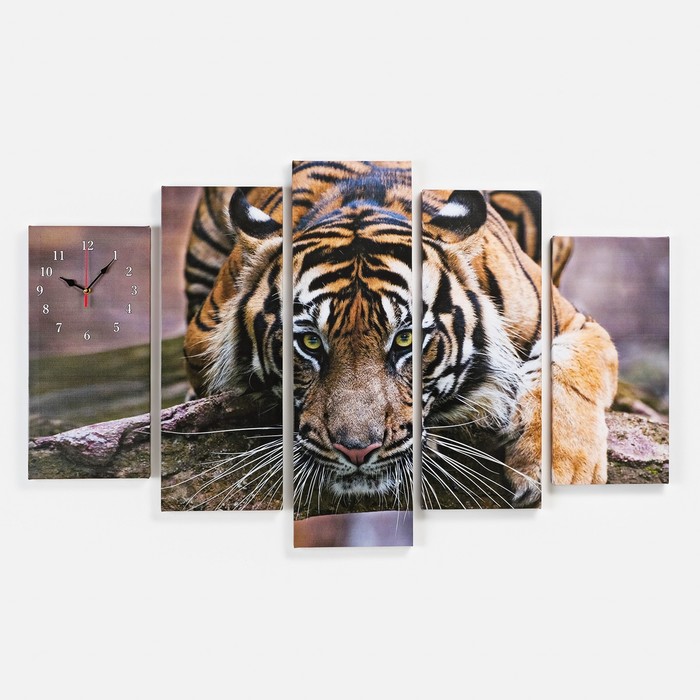 Часы настенные, модульные, серия: Животный мир, "Тигр", 80х140  см - Фото 1