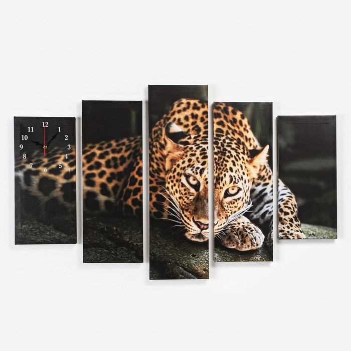 Часы настенные, модульные, серия: Животный мир, "Леопард", 80 × 140 см - Фото 1