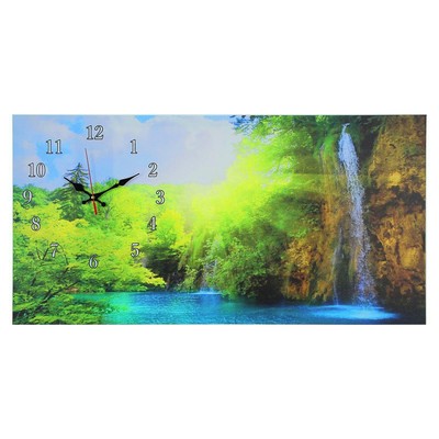 Часы-картина настенные, серия: Природа, "Лесной водопад", 40 х 76 см