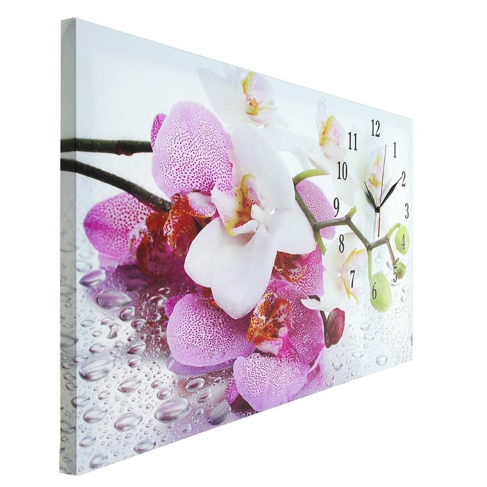 Часы настенные, на холсте, серия: Цветы, "Орхидеи", 40 х 76  см, d-27 см - фото 1883284938