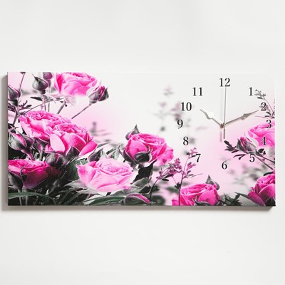 Часы-картина настенные, серия: Цветы, "Розовые розы", 40 х 76 см