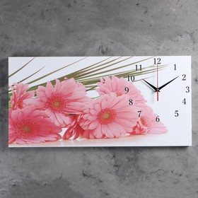 Часы настенные, на холсте, серия: Цветы, 'Розовые герберы', 40х76  см