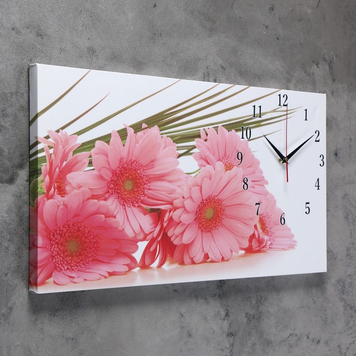 Часы настенные, на холсте, серия: Цветы, "Розовые герберы", 40х76  см - фото 1881799113