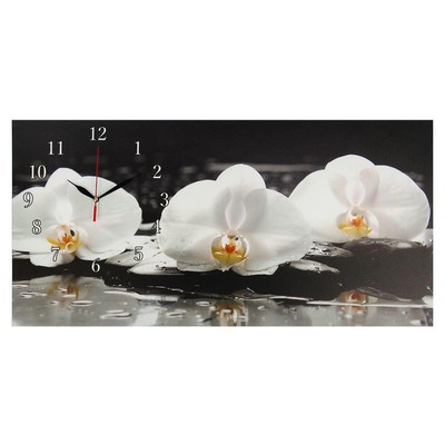 Часы-картина настенные, серия: Цветы, "Белые орхидеи", 40 х 76 см