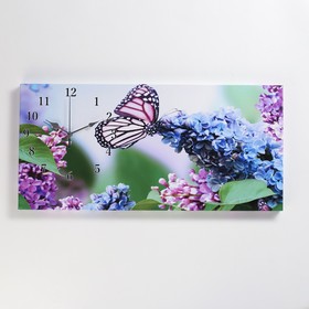 Часы-картина настенные, на холсте, интерьерные "Сирень и бабочка", бесшумные, 40 х 76 см