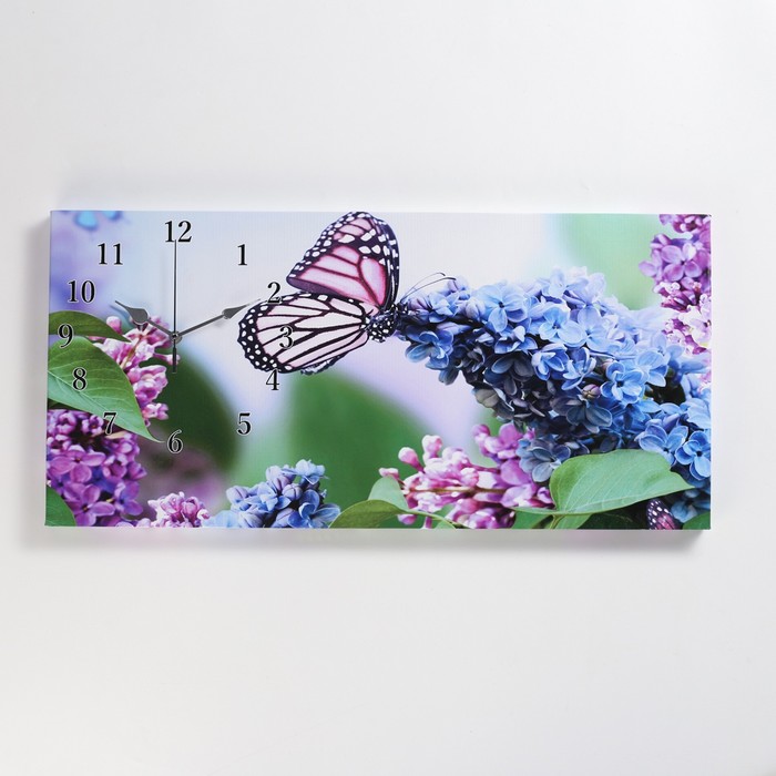 Часы-картина настенные, серия: Цветы, "Сирень и бабочка", 40 х 76 см - Фото 1