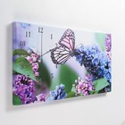 Часы-картина настенные, серия: Цветы, "Сирень и бабочка", 40 х 76 см - фото 8309051