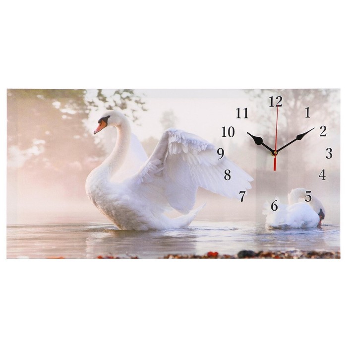 Часы-картина настенные, серия: Животный мир, "Белый лебедь", 40 х 76 см - Фото 1