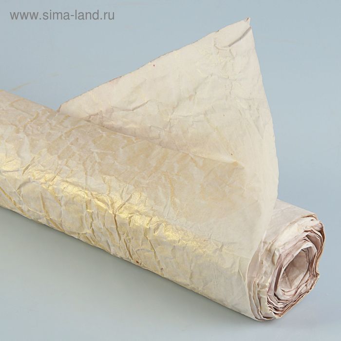 Бумага для декорирования "Эко люкс" позолоченная, жатая, светло-бежевая, 0,7 х 5 м - Фото 1