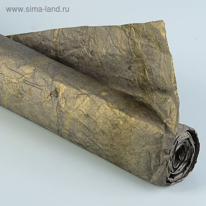 Бумага для декорирования "Эко люкс" позолоченная, жатая, графитовая, 0,7 х 5 м - Фото 1