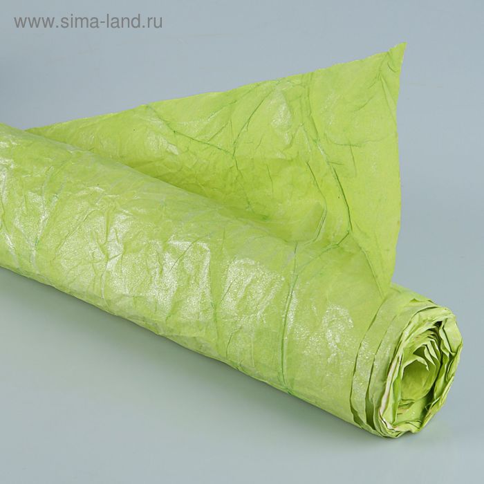 Бумага для декорирования "Эко люкс" посеребренная, жатая, зелёная, 0,7 х 5 м - Фото 1