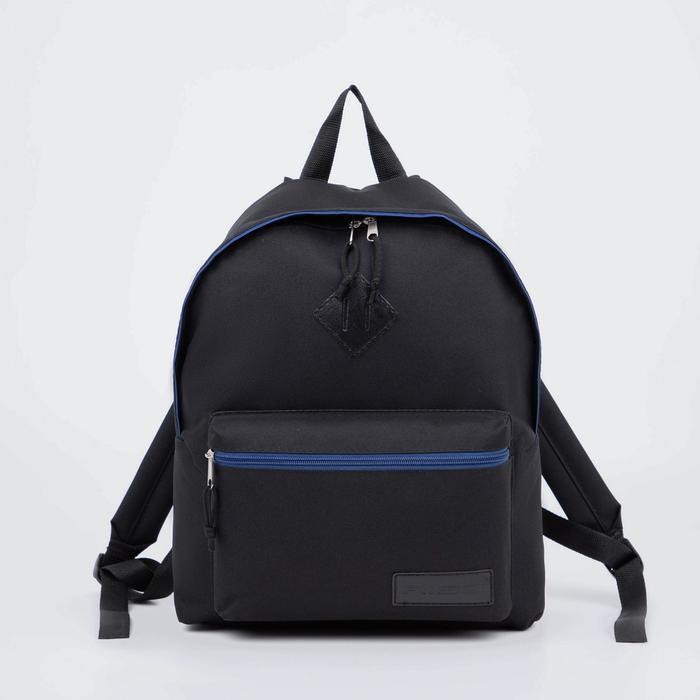 Рюкзак молодёжный на молнии, наружный карман, цвет чёрный/синий - Фото 1