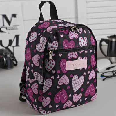 Рюкзак молодёжный, отдел на молнии, наружный карман, цвет чёрный/розовый