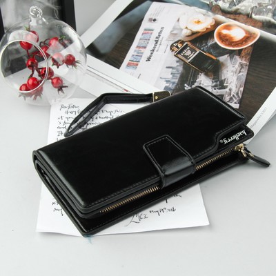 Кошелёк женский, 4 отдела, для карт, для монет, с ручкой, цвет чёрный