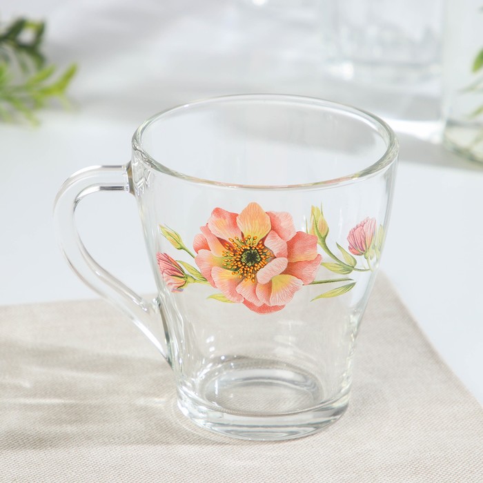 Кружка ОСЗ «Акварельные цветы», 250 мл, стекло, рисунок МИКС - Фото 1