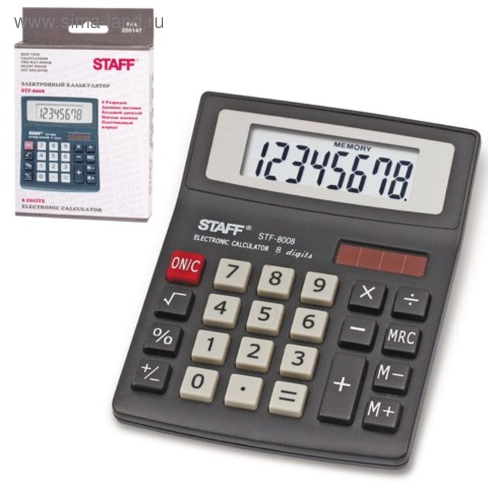 Калькулятор настольный 8-разрядный STAFF STF-8008, двойное питание, 113х87 мм - Фото 1