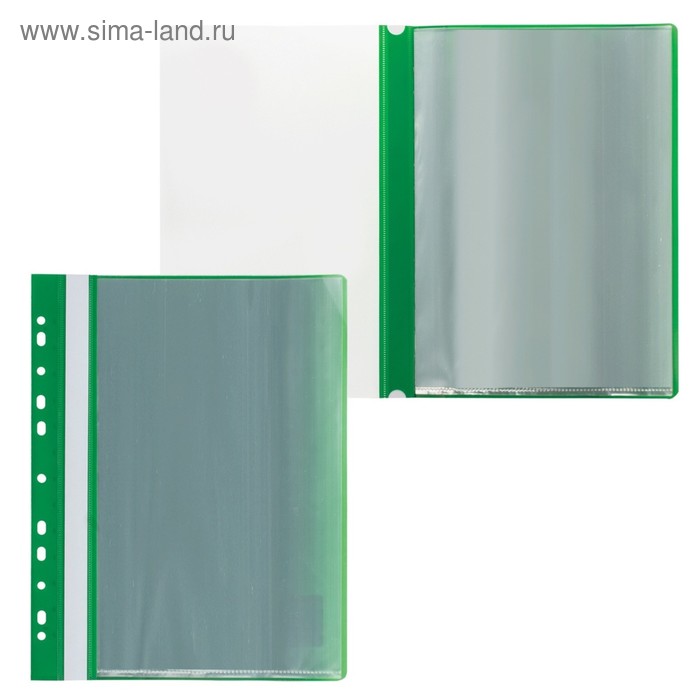 Папка с 10 прозрачными вкладышами с перфорацией А4, 160 мкм STAFF, мягкая, зелёная - Фото 1