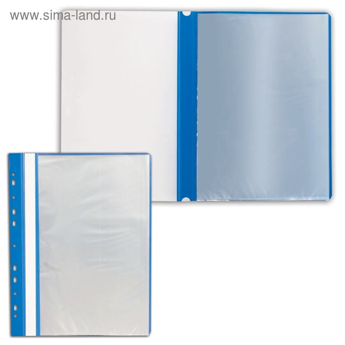 Папка с 10 прозрачными вкладышами с перфорацией А4, 160 мкм STAFF, мягкая, синяя - Фото 1