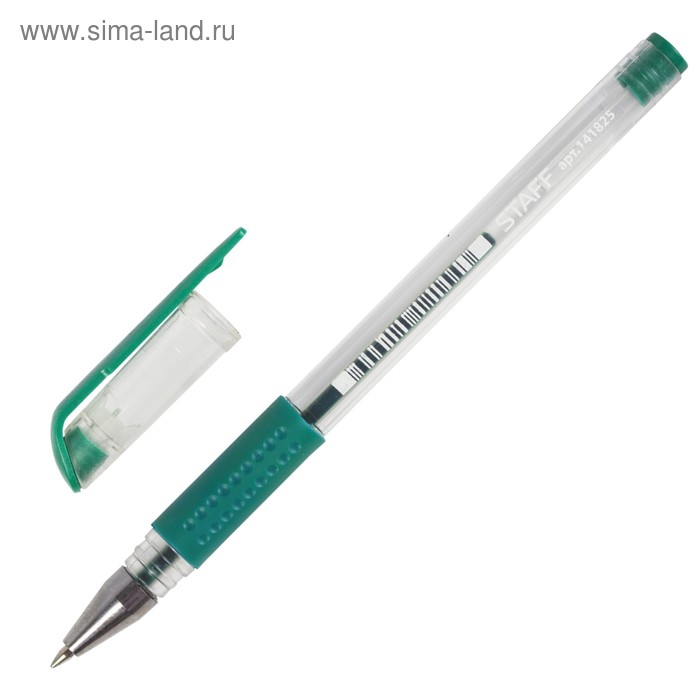 Ручка гелевая STAFF эконом, резиновый держатель, линия 0.5 мм, стержень зелёный - Фото 1