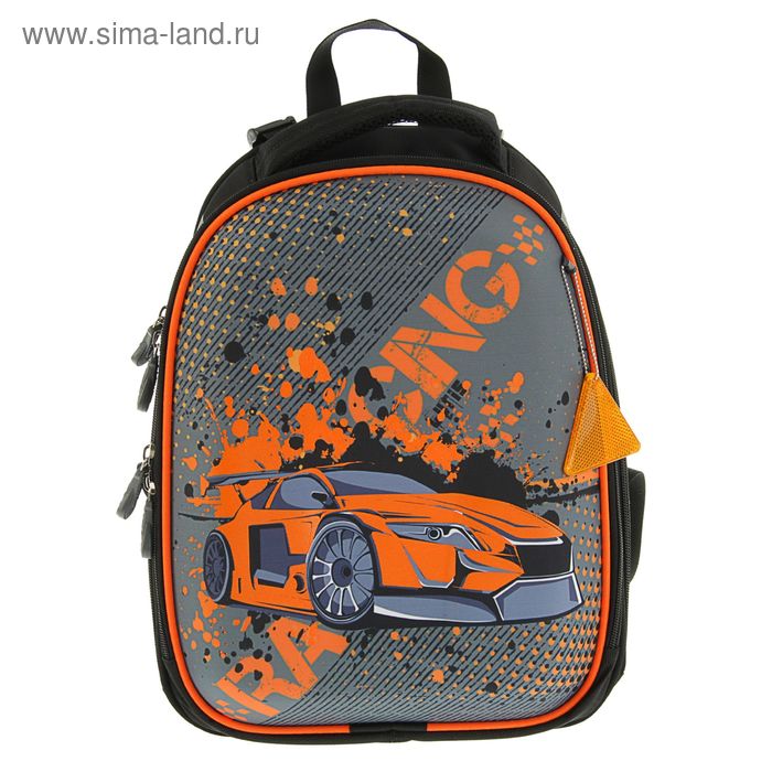Рюкзак каркасный Luris 38*28*18 Феникс 1 + мешок для обуви для мальчика «Авто оранжевое» - Фото 1