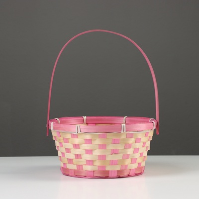 Корзина плетёная, бамбук, 21×21×10/24 см, розовая