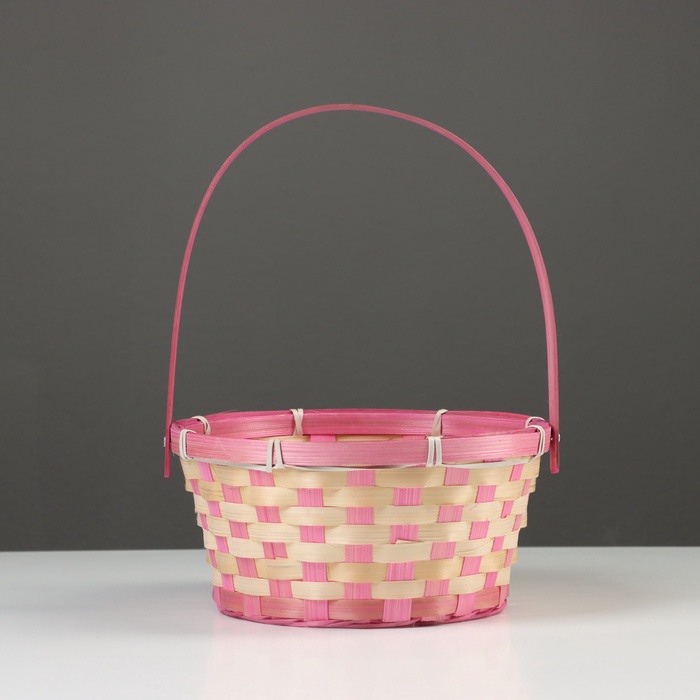 Корзина плетёная, бамбук, 21×21×10/24 см, розовая - Фото 1