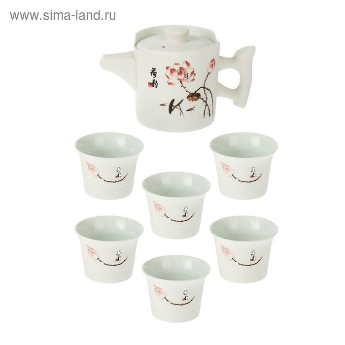 Набор для чайной церемонии "Розовая роза", 7 предметов: чайник 170 мл, чашки 70 мл - Фото 1