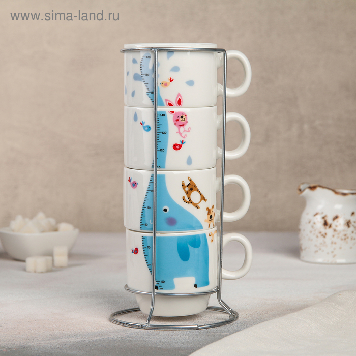 Набор кружек «Хобот», 180 мл, 4 шт, на металлической подставке - Фото 1